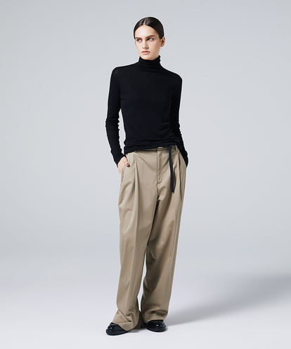 EAUVIRE コットンカシミヤタートルネックカットソー ライトグレー