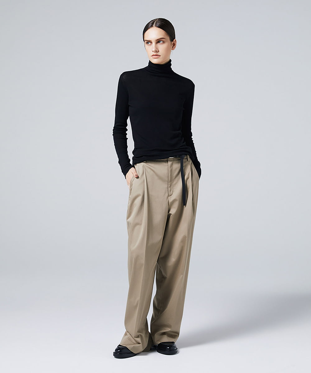 EAUVIRE コットンカシミヤタートルネックカットソー ライトグレー