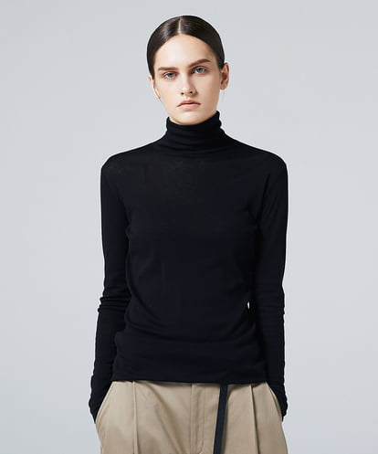 EAUVIRE コットンカシミヤタートルネックカットソー ブラック