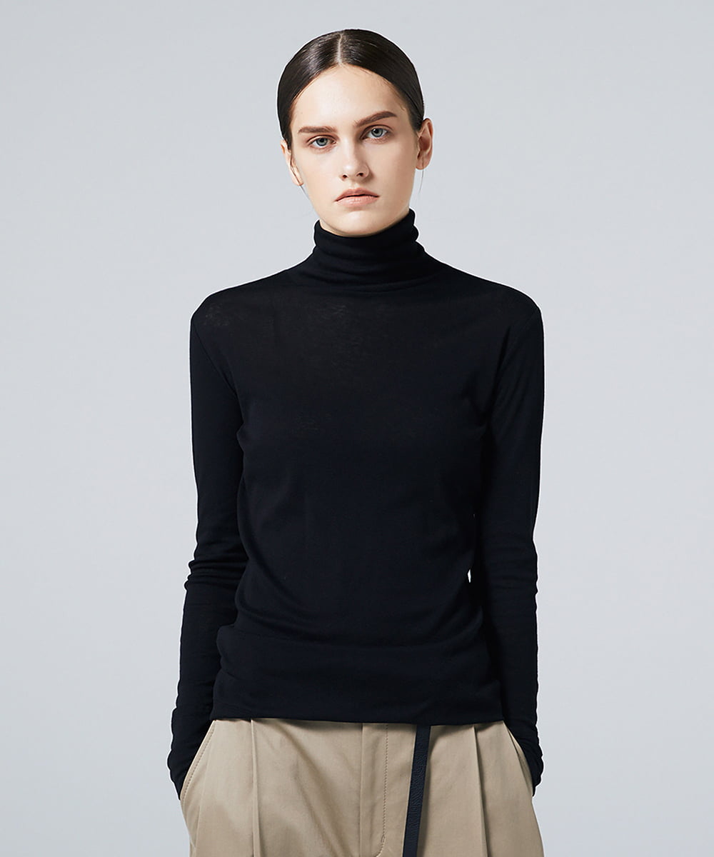 EAUVIRE コットンカシミヤタートルネックカットソー ブラック