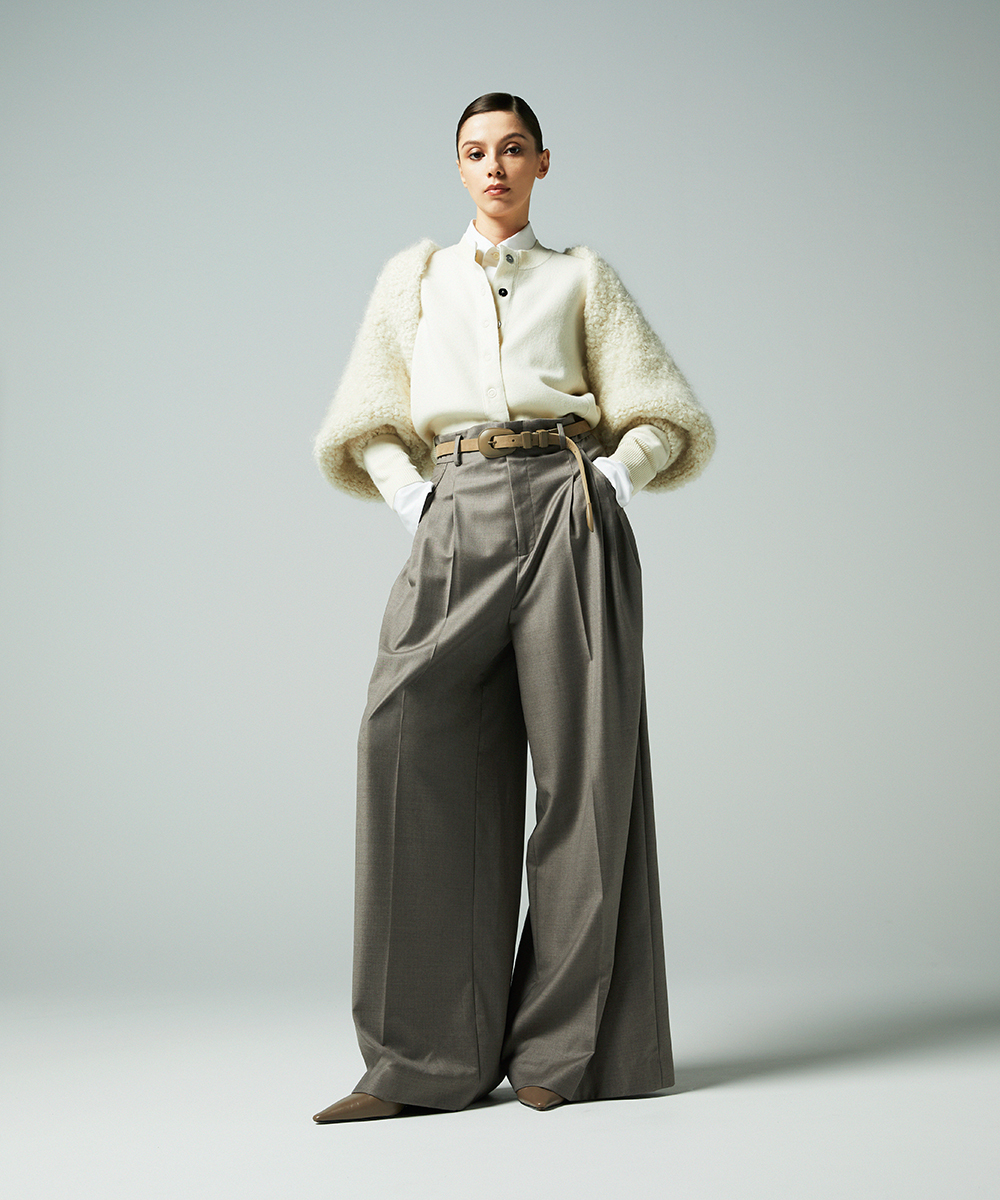 EAUVIRE 3タックワイドパンツ ブラウン