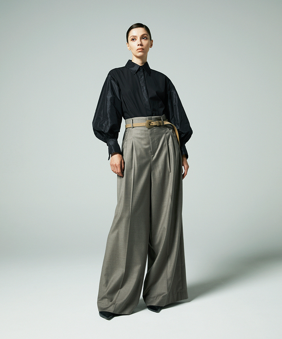 EAUVIRE 3タックワイドパンツ ブラウン