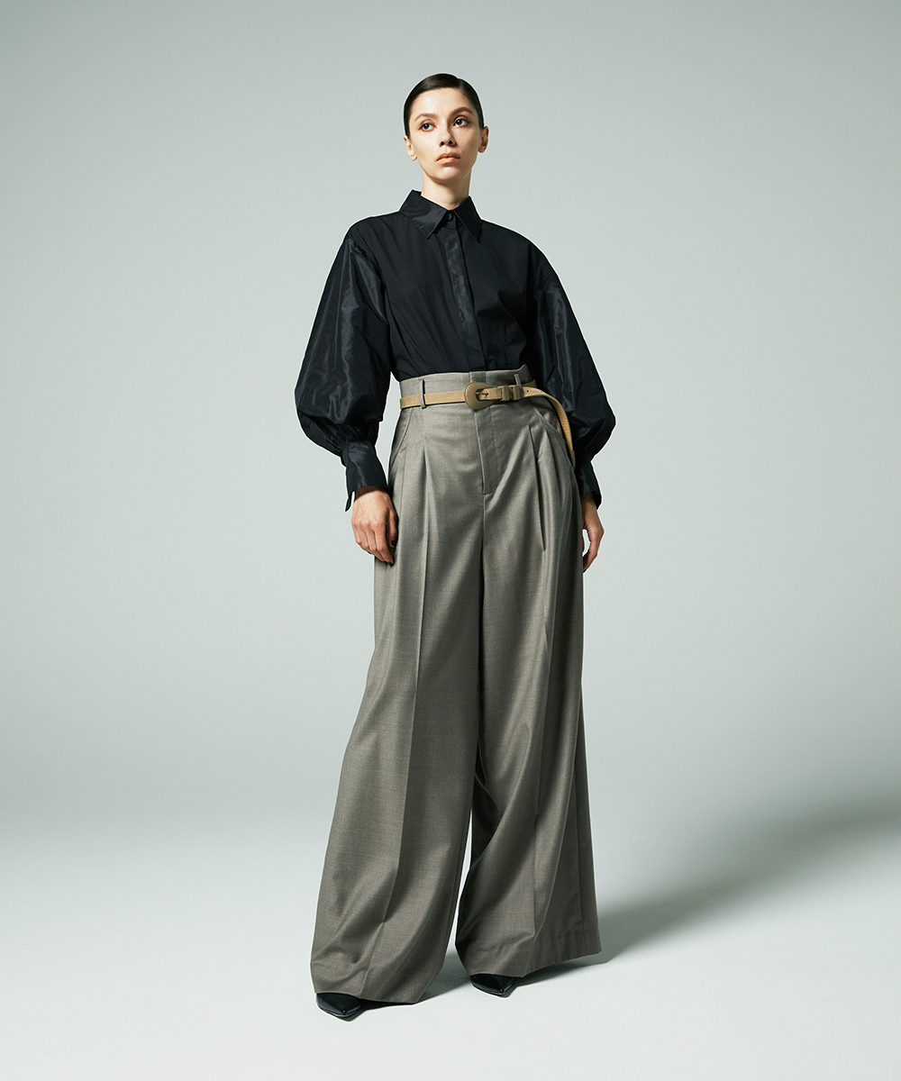 EAUVIRE 3タックワイドパンツ ブラウン