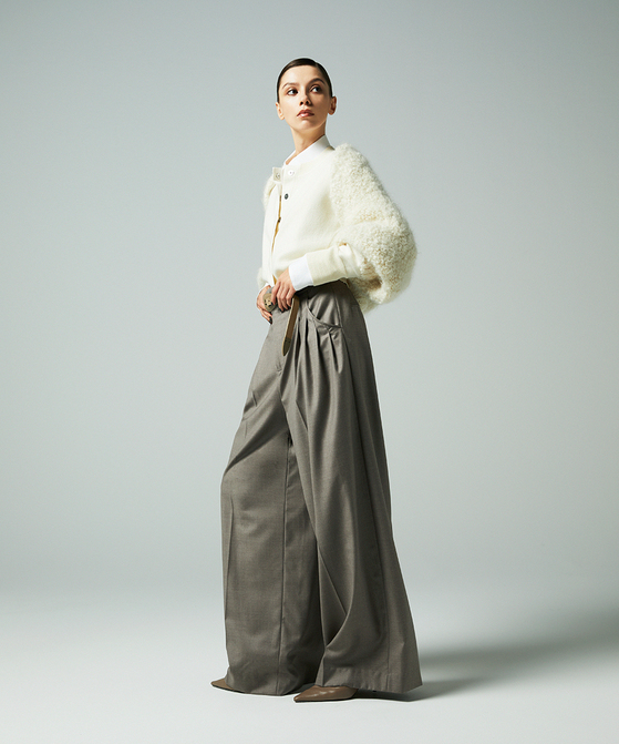 EAUVIRE 3タックワイドパンツ ブラウン