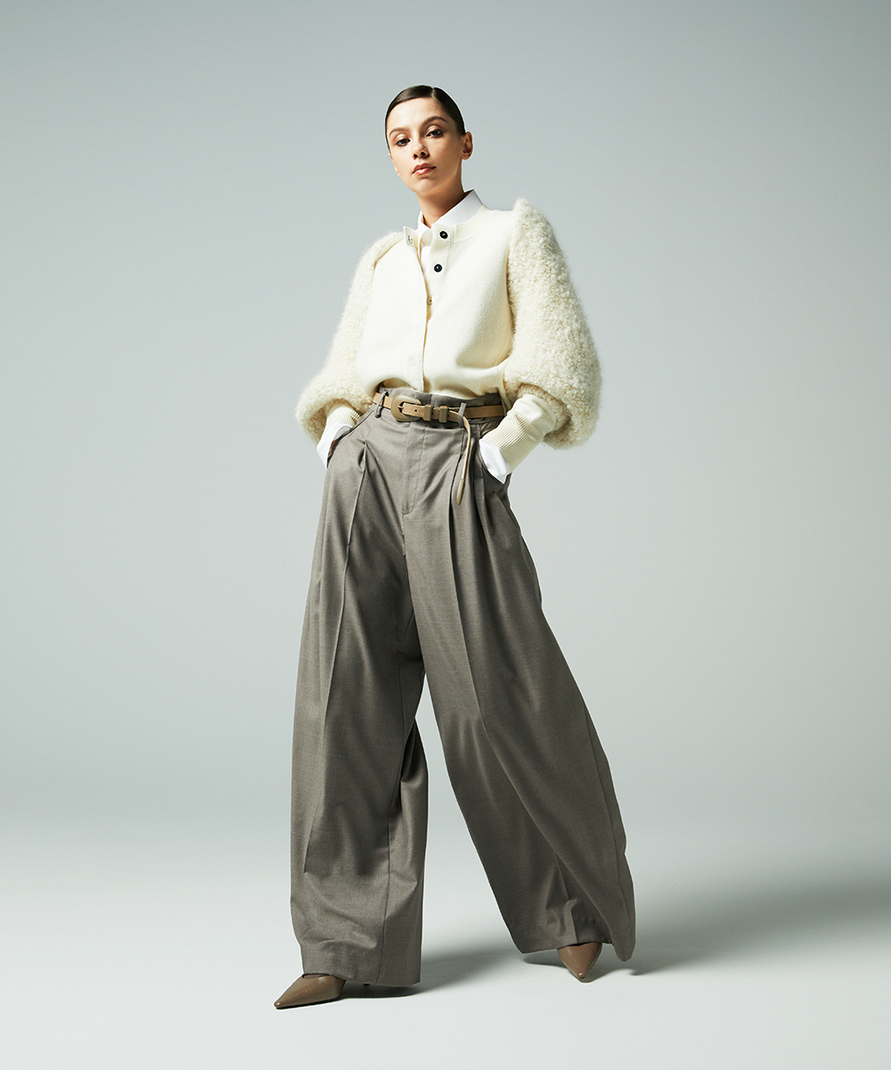 EAUVIRE 3タックワイドパンツ ブラウン