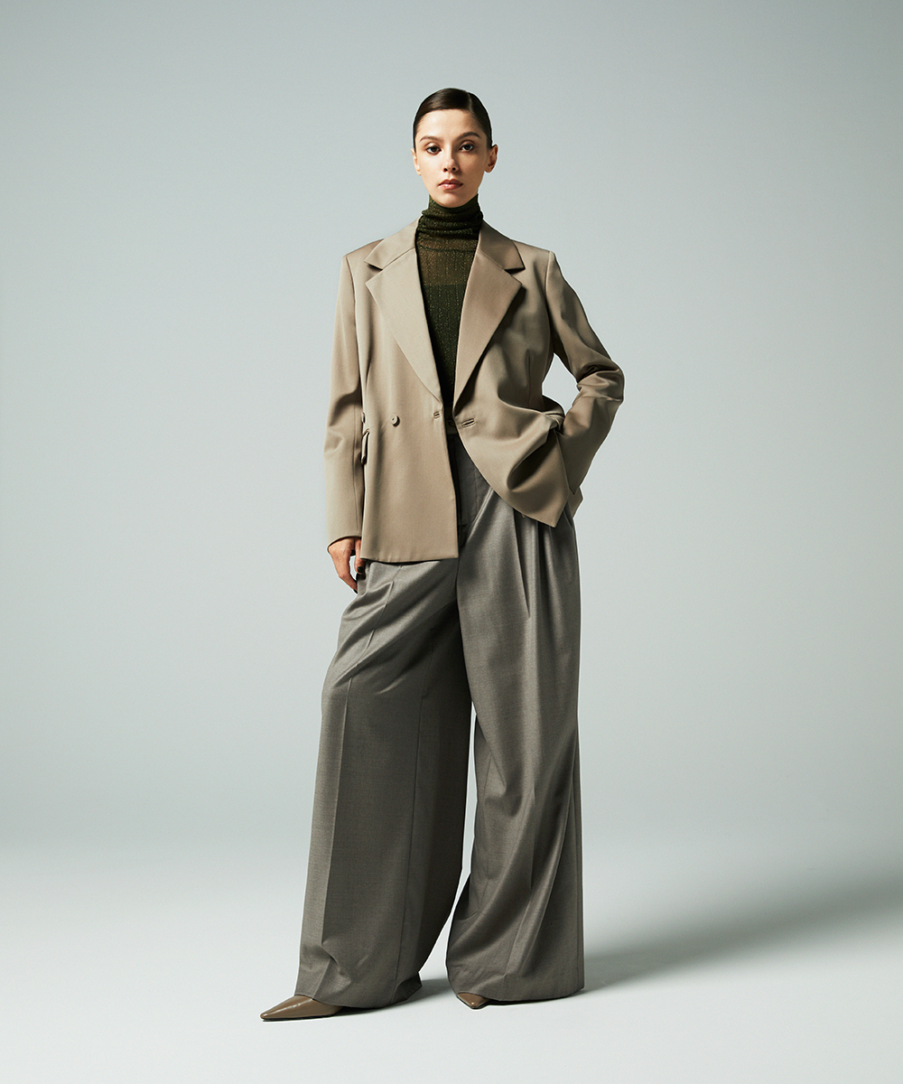 EAUVIRE 3タックワイドパンツ ブラウン