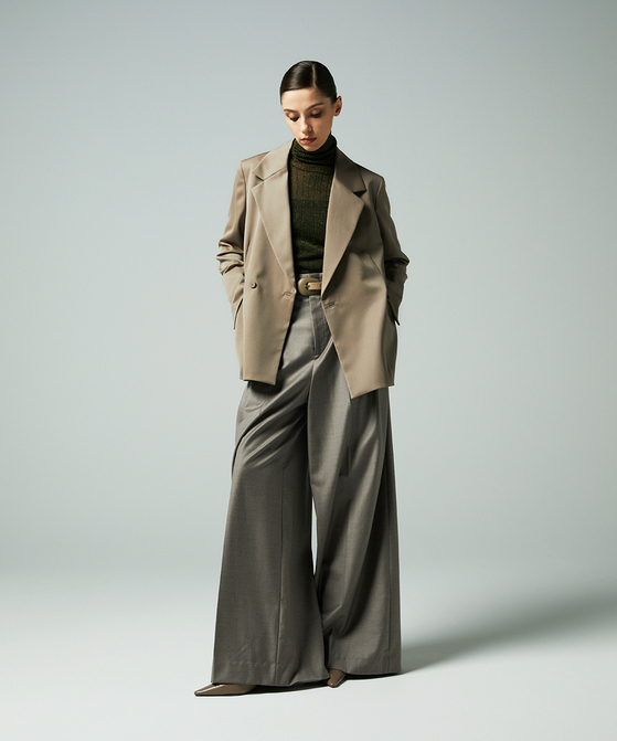 EAUVIRE 3タックワイドパンツ ブラウン