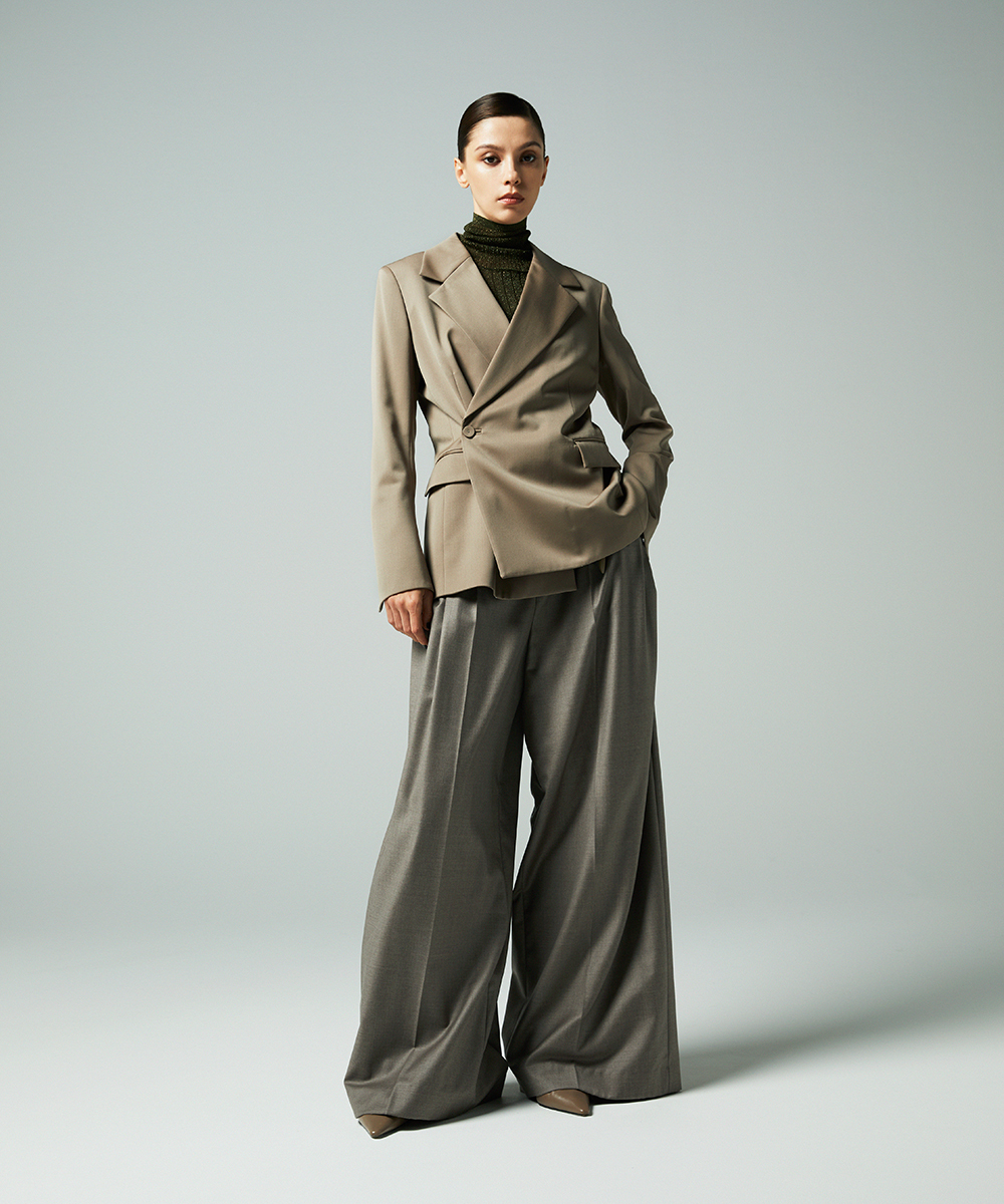 EAUVIRE 3タックワイドパンツ ブラウン