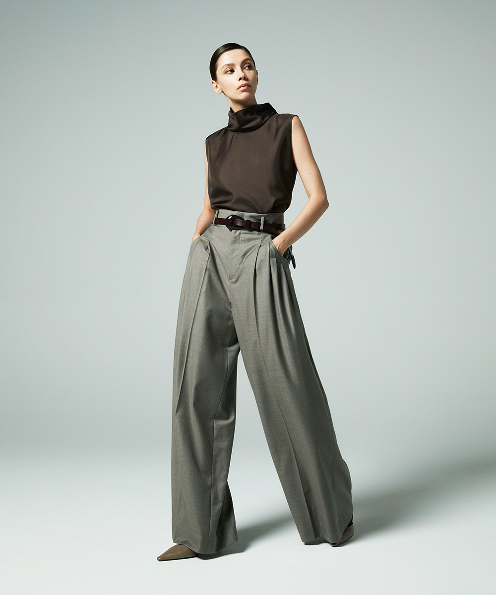 EAUVIRE 3タックワイドパンツ ブラウン