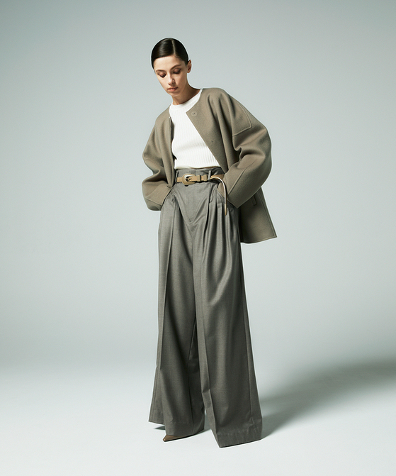 EAUVIRE 3タックワイドパンツ ブラウン