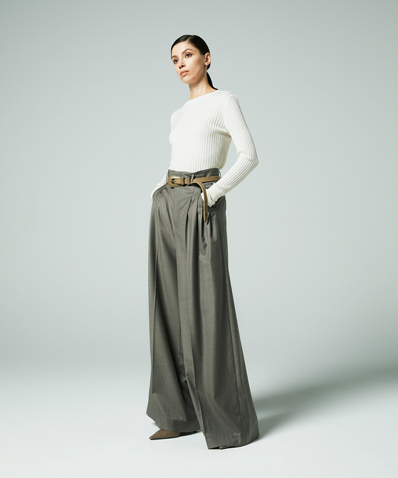 EAUVIRE 3タックワイドパンツ ブラウン