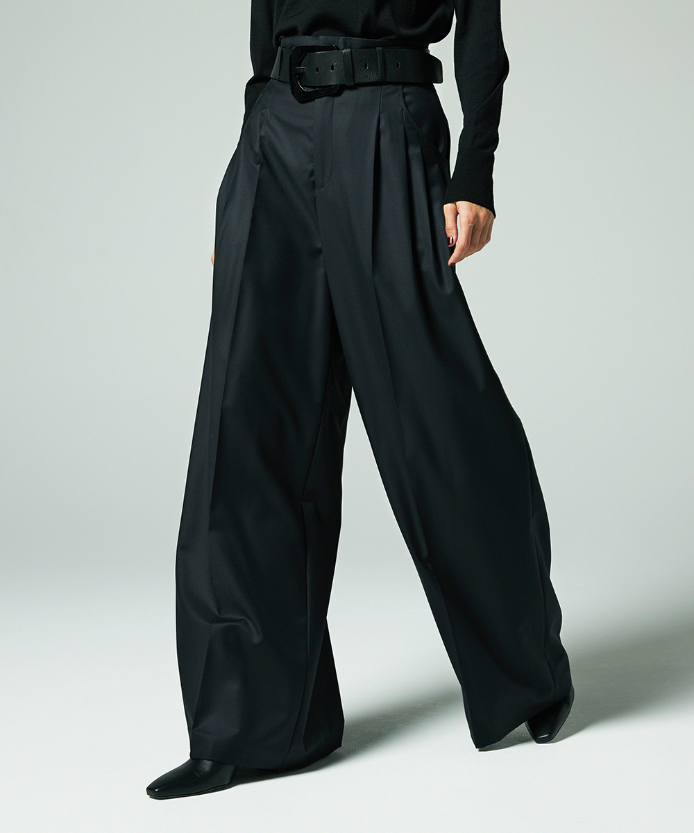 EAUVIRE 3タックワイドパンツ ブラック