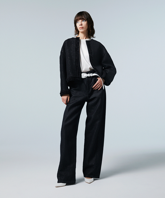 EAUVIRE ワイドストレートデニムパンツ ブラック