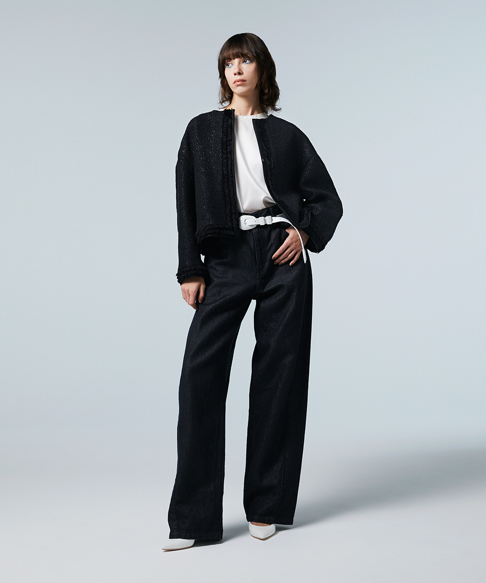 EAUVIRE ワイドストレートデニムパンツ ブラック