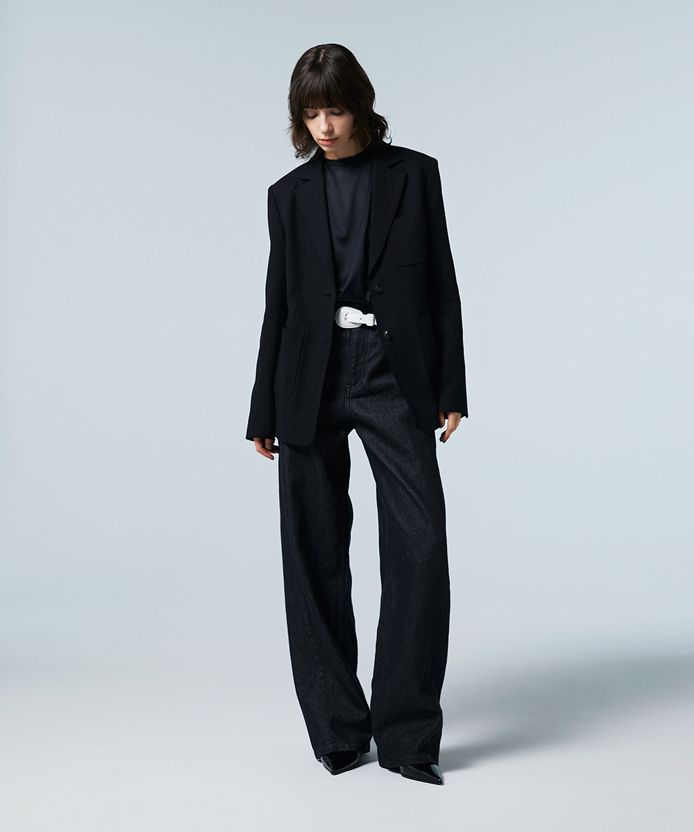 EAUVIRE ワイドストレートデニムパンツ ブラック