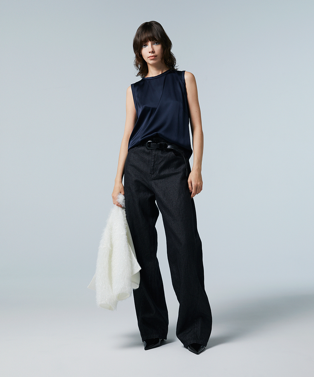 EAUVIRE ワイドストレートデニムパンツ ブラック