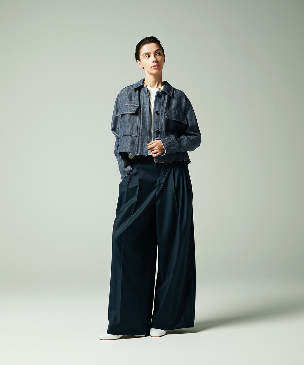 EAUVIRE 3タックワイドパンツ フォレストグリーン