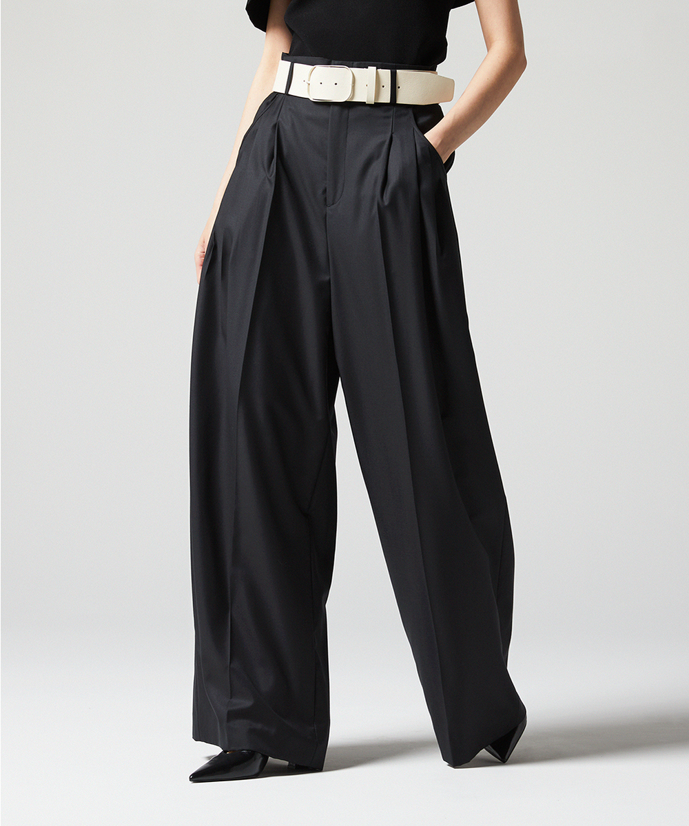 EAUVIRE 3タックワイドパンツ ブラック