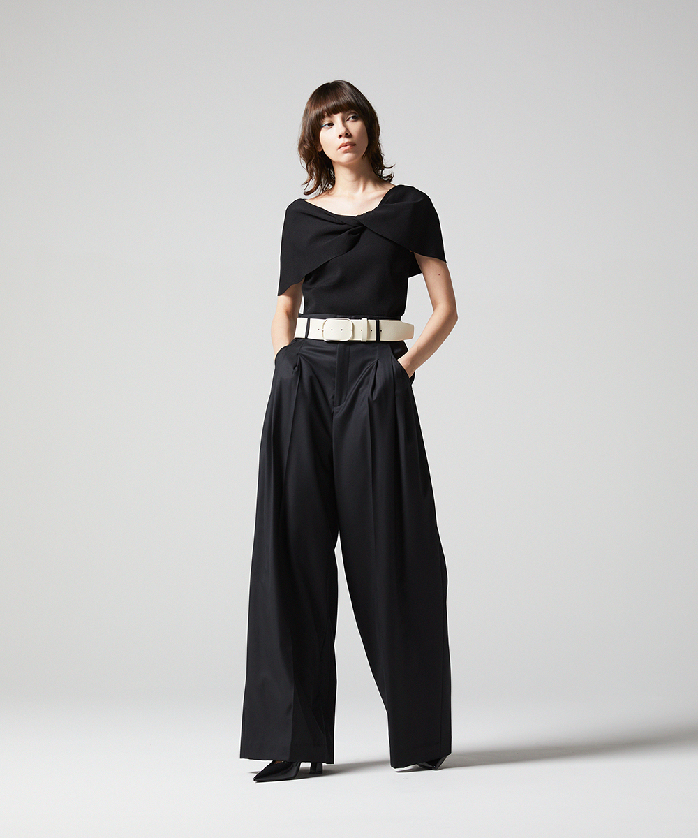 EAUVIRE 3タックワイドパンツ ブラック