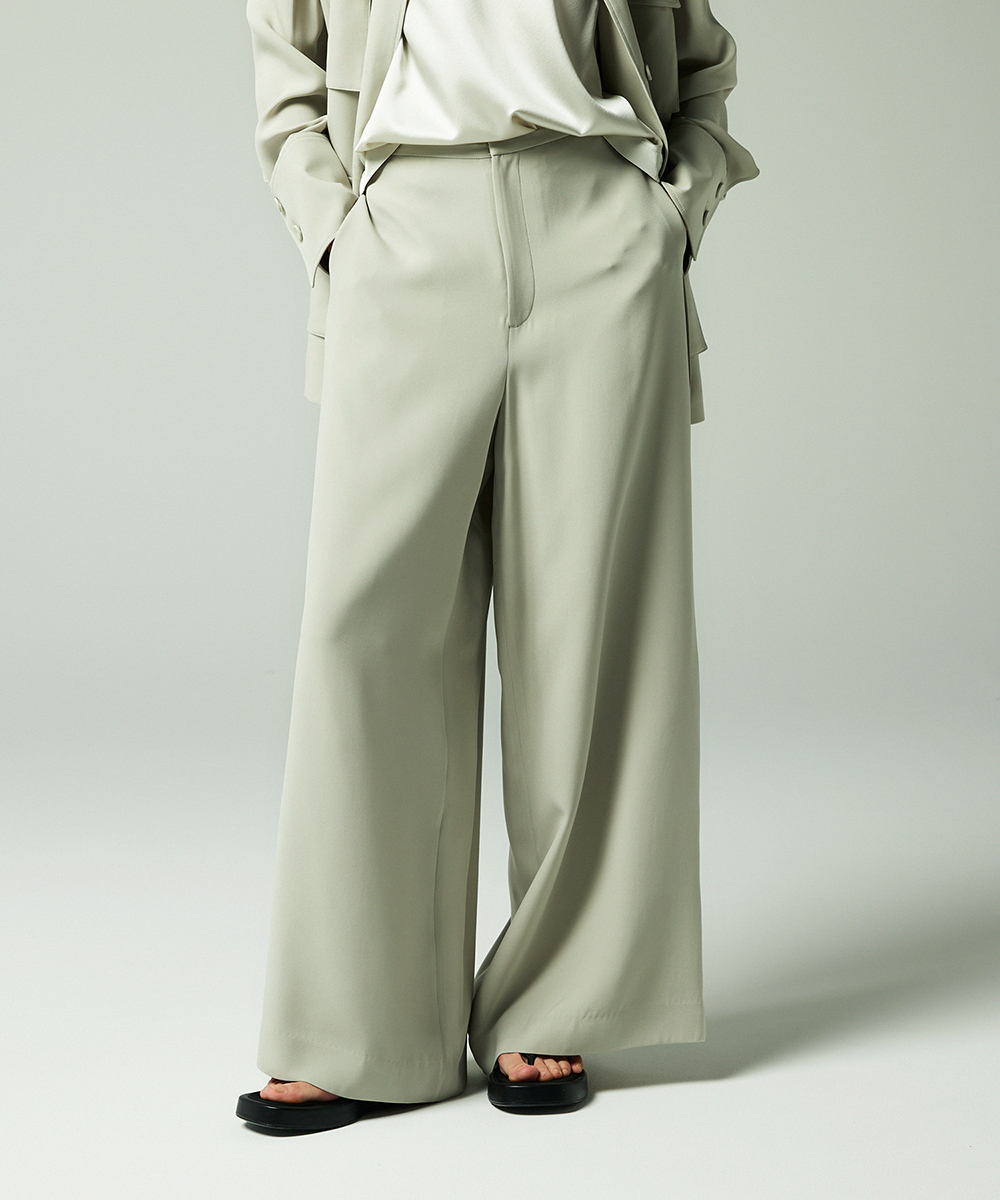 EAUVIRE シルクジョーゼットワイドフレアパンツ セージ