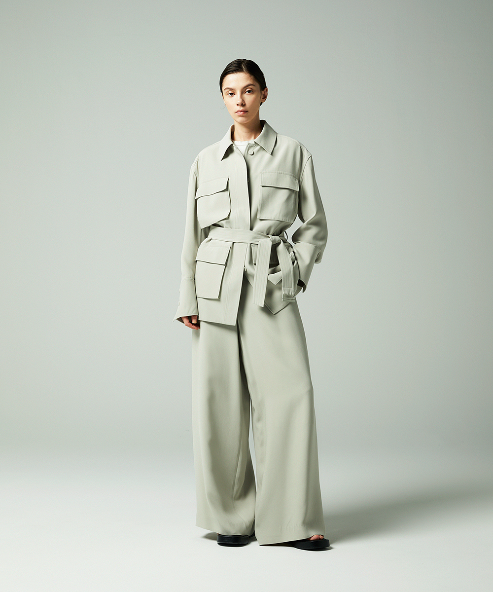 EAUVIRE シルクジョーゼットワイドフレアパンツ セージ