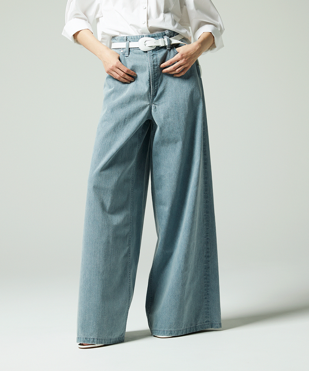 EAUVIRE ワイドレッグデニムパンツ ライトブルー
