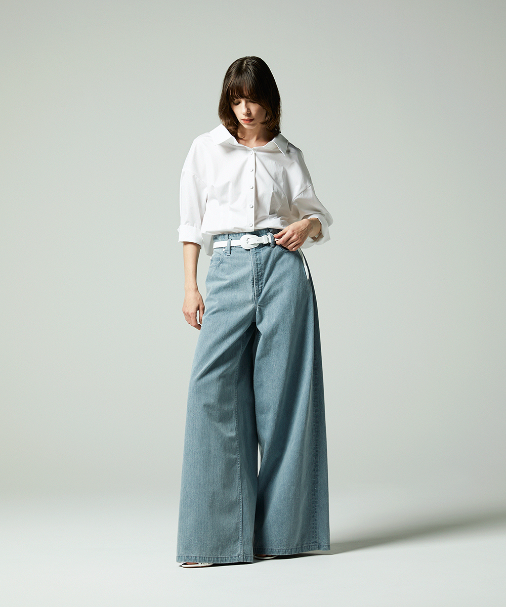 EAUVIRE ワイドレッグデニムパンツ ライトブルー