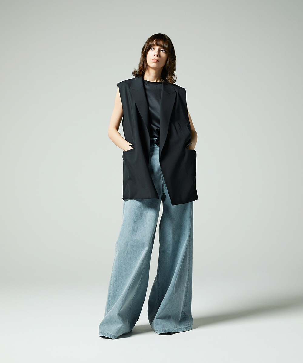 EAUVIRE ワイドレッグデニムパンツ ライトブルー