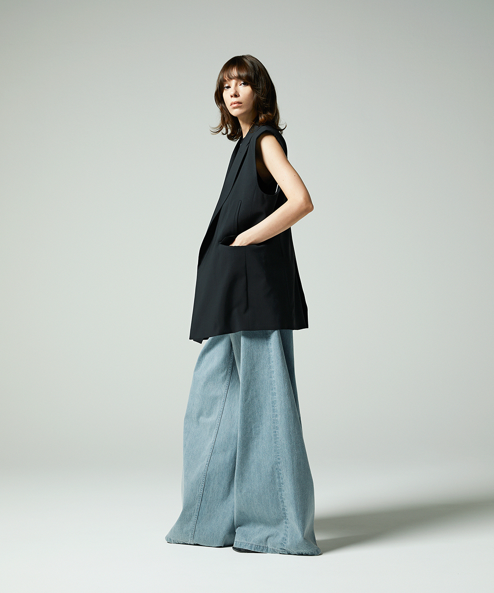 EAUVIRE ワイドレッグデニムパンツ ライトブルー