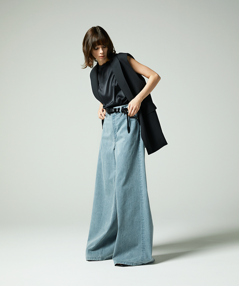 EAUVIRE ワイドレッグデニムパンツ ライトブルー