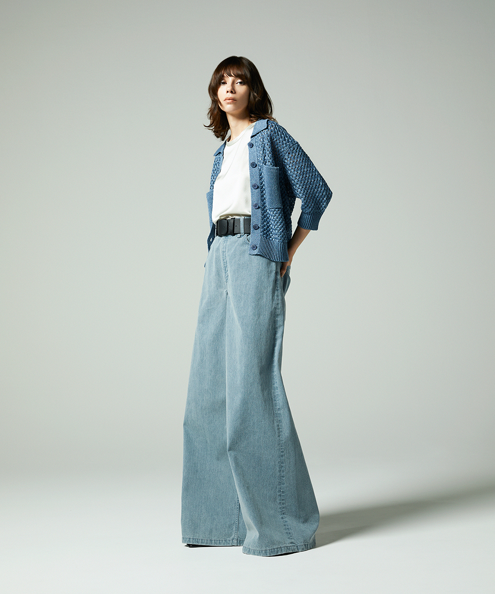 EAUVIRE ワイドレッグデニムパンツ ライトブルー