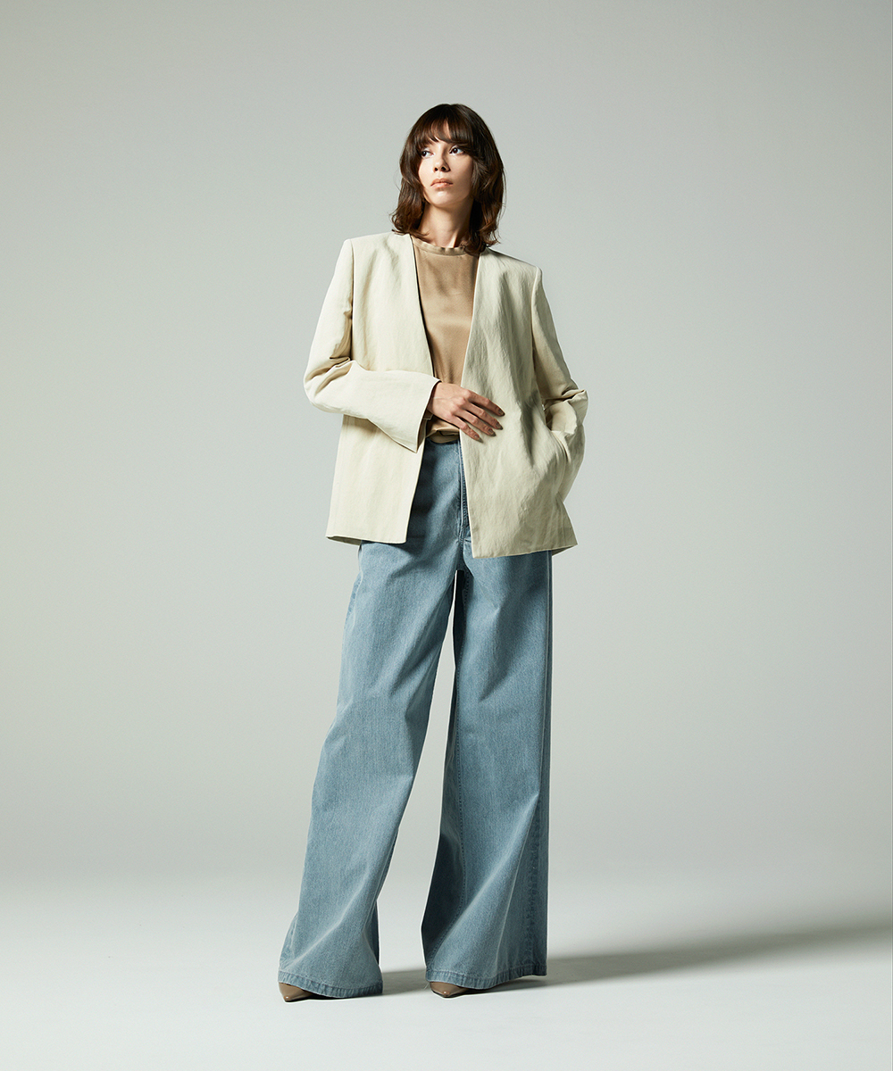 EAUVIRE ワイドレッグデニムパンツ ライトブルー