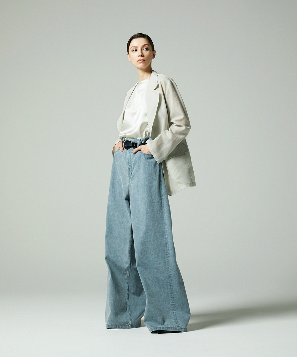EAUVIRE ワイドレッグデニムパンツ ライトブルー