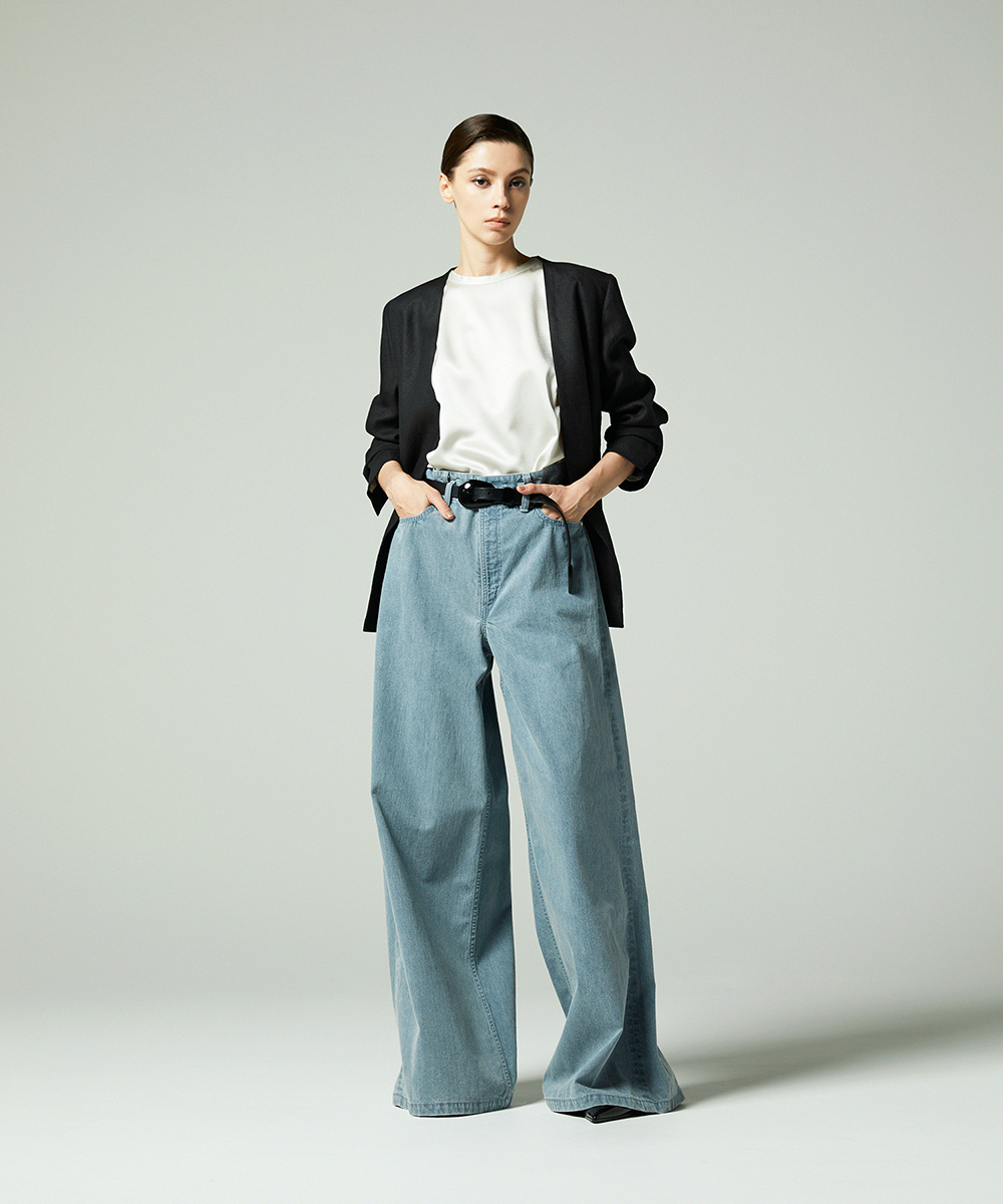 EAUVIRE ワイドレッグデニムパンツ ライトブルー