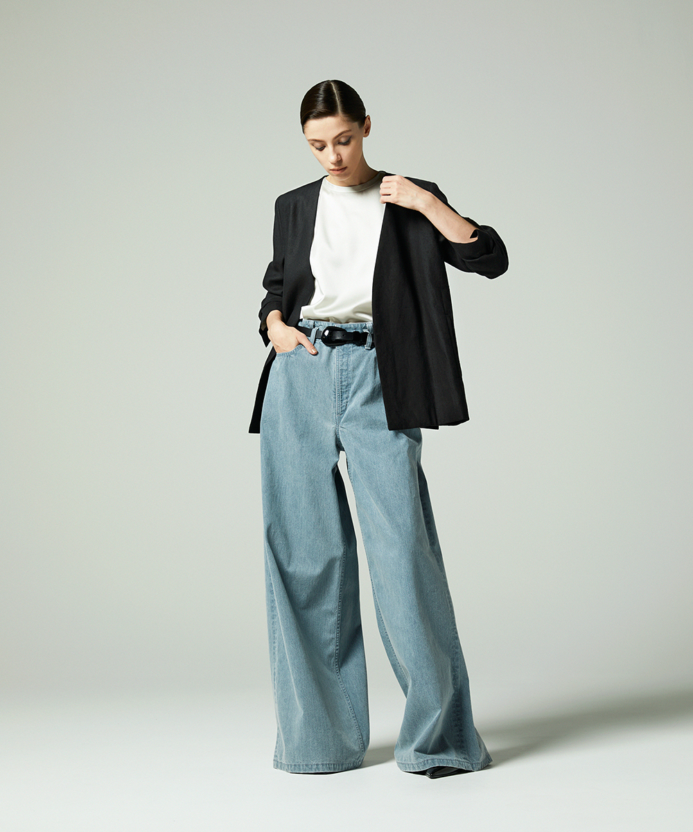 EAUVIRE ワイドレッグデニムパンツ ライトブルー