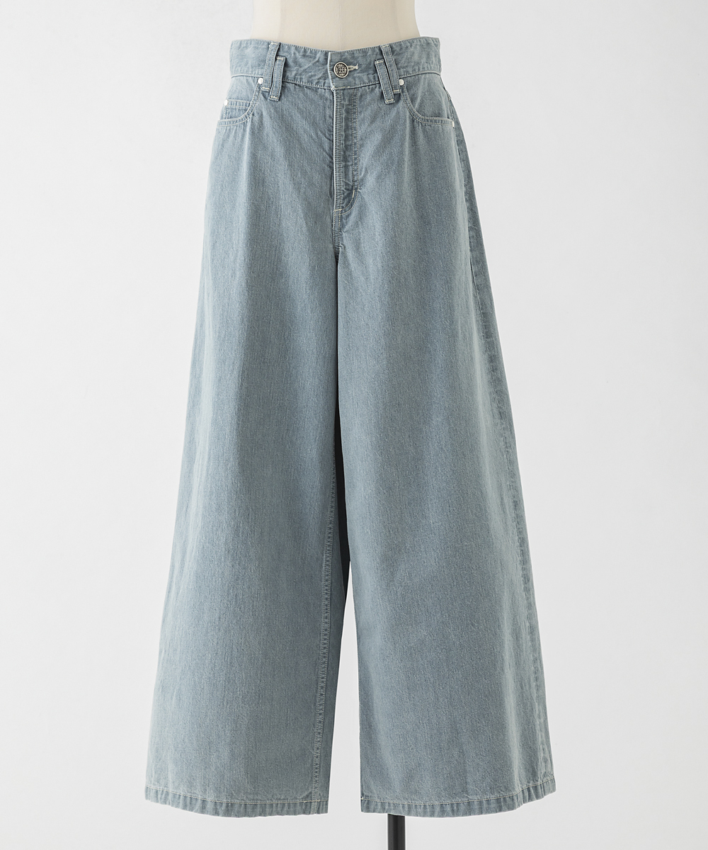 EAUVIRE ワイドレッグデニムパンツ ライトブルー