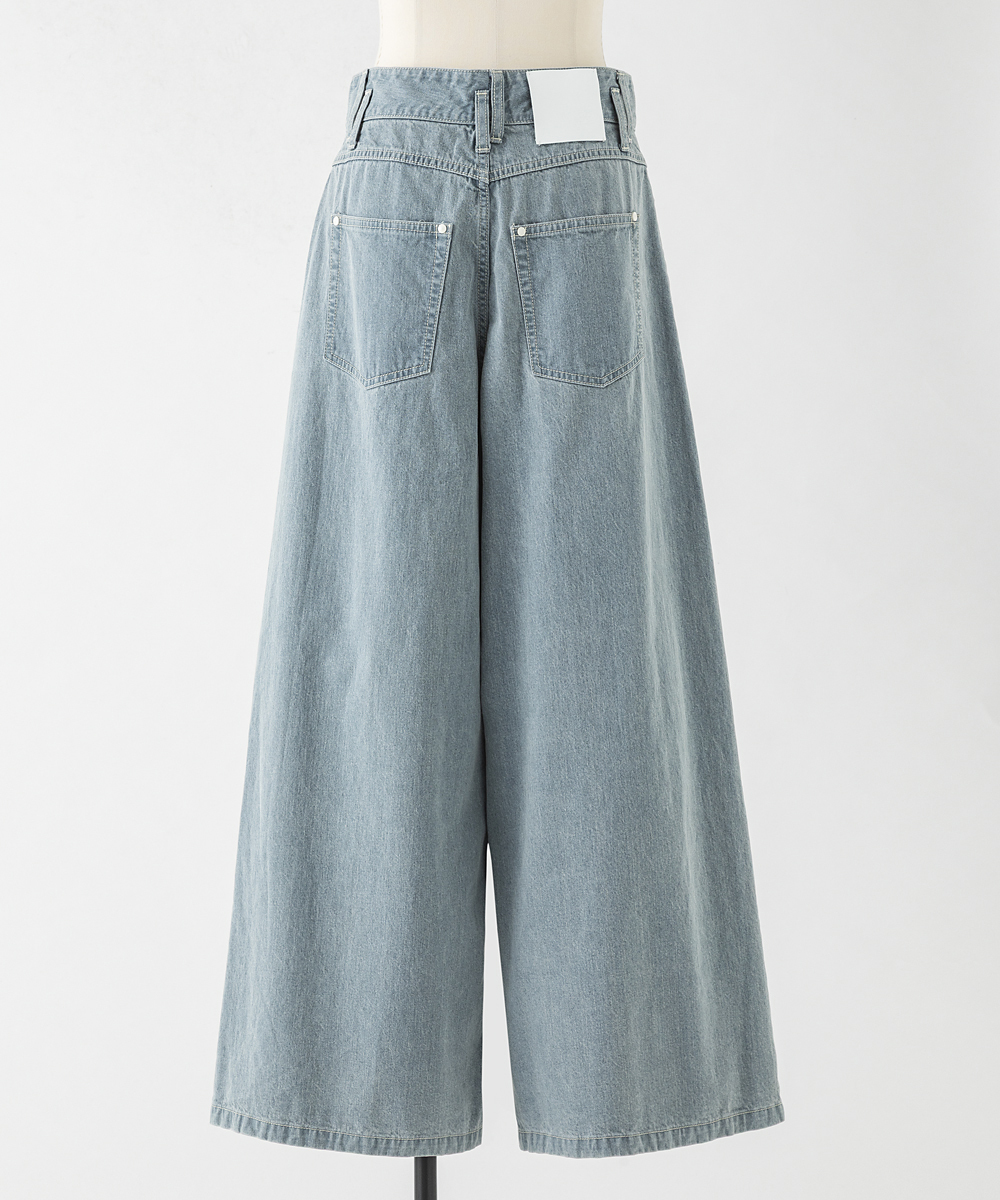 EAUVIRE ワイドレッグデニムパンツ ライトブルー