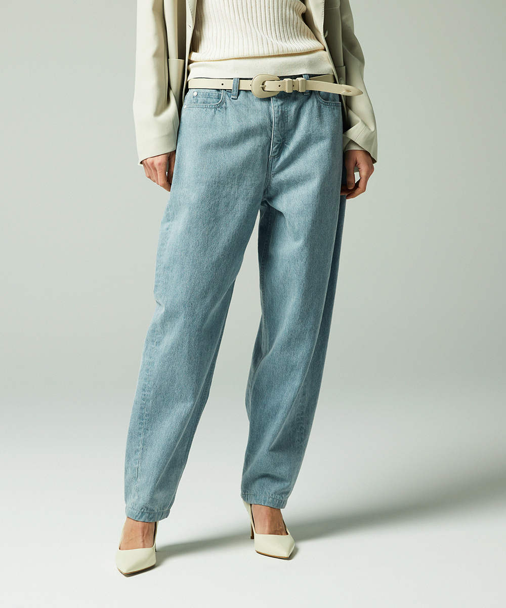 EAUVIRE バレルクロップドデニムパンツ ライトブルー