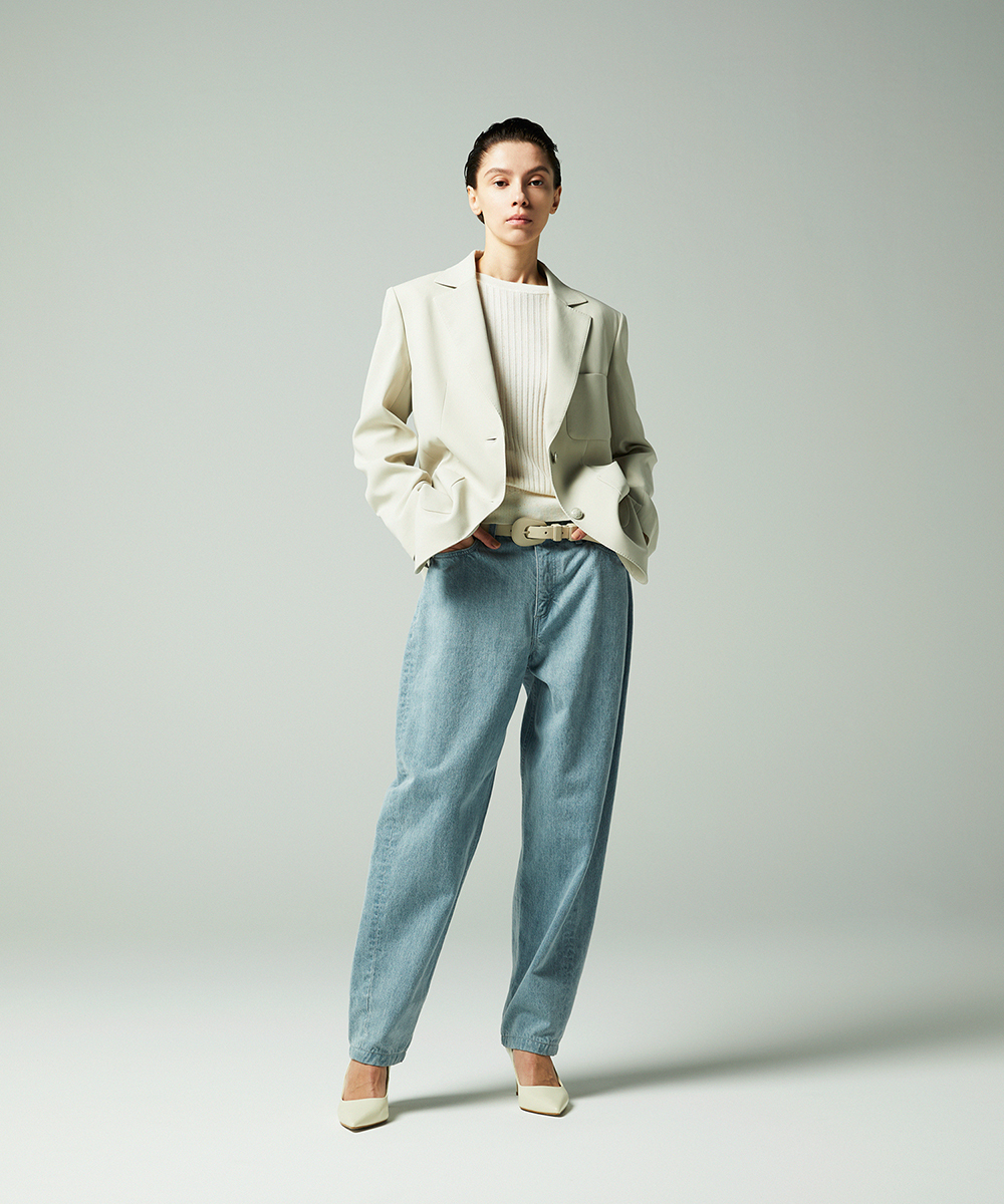 EAUVIRE バレルクロップドデニムパンツ ライトブルー