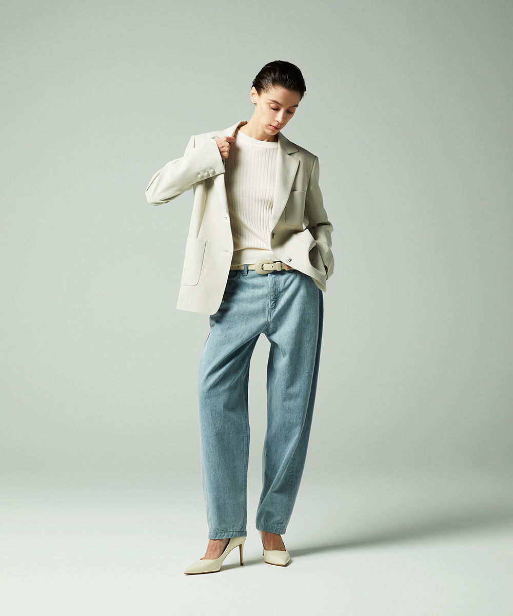 EAUVIRE バレルクロップドデニムパンツ ライトブルー