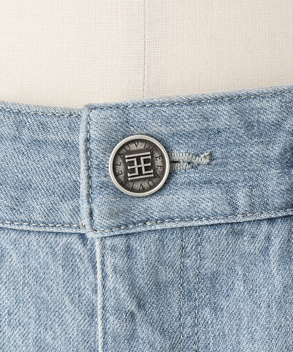 EAUVIRE バレルクロップドデニムパンツ ライトブルー
