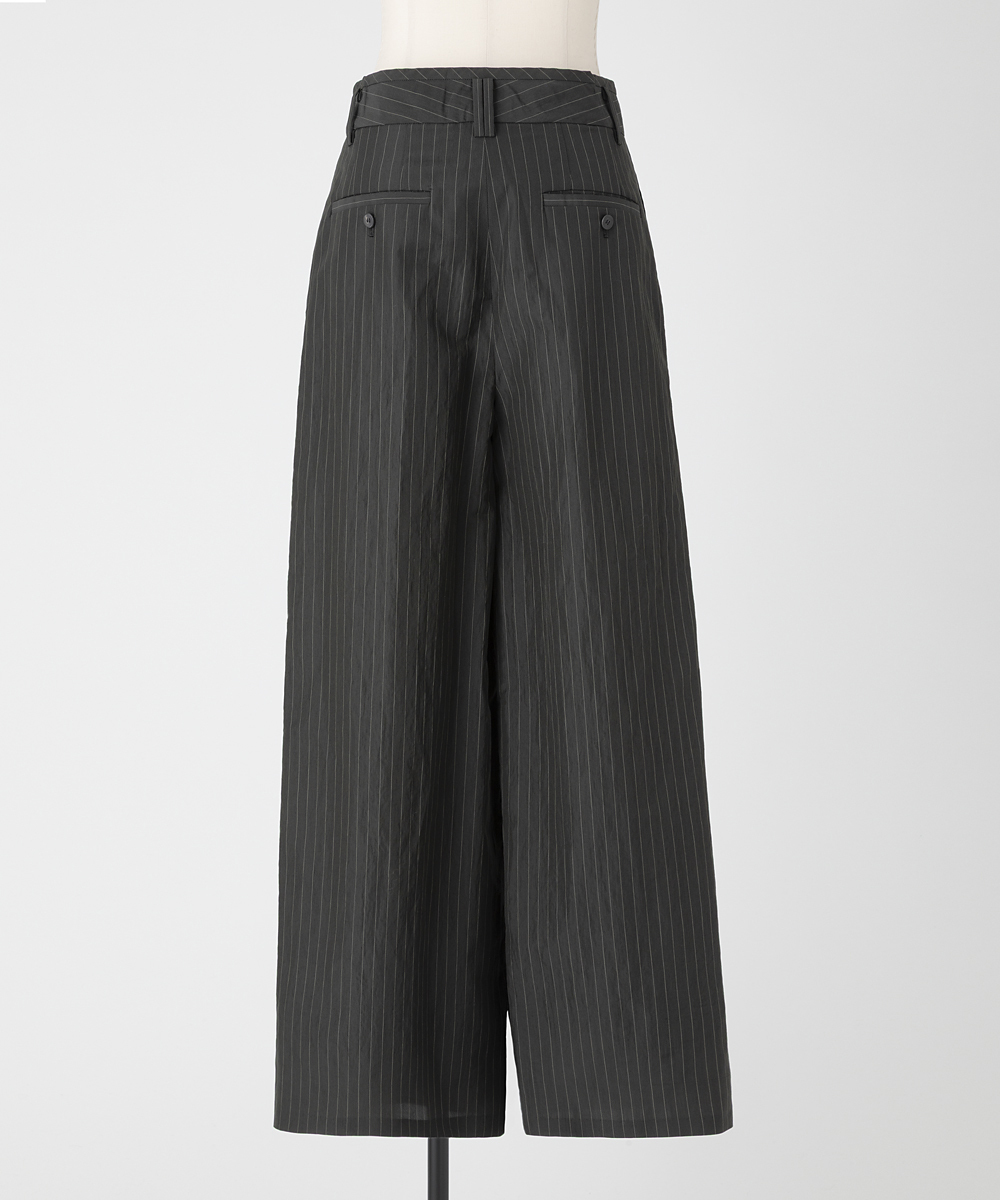 EAUVIRE ストライプワイドパンツ カーキストライプ