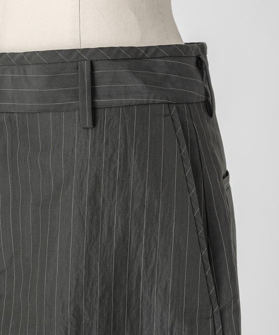 EAUVIRE ストライプワイドパンツ カーキストライプ