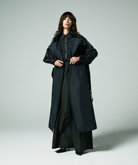 EAUVIRE ストライプワイドパンツ カーキストライプ