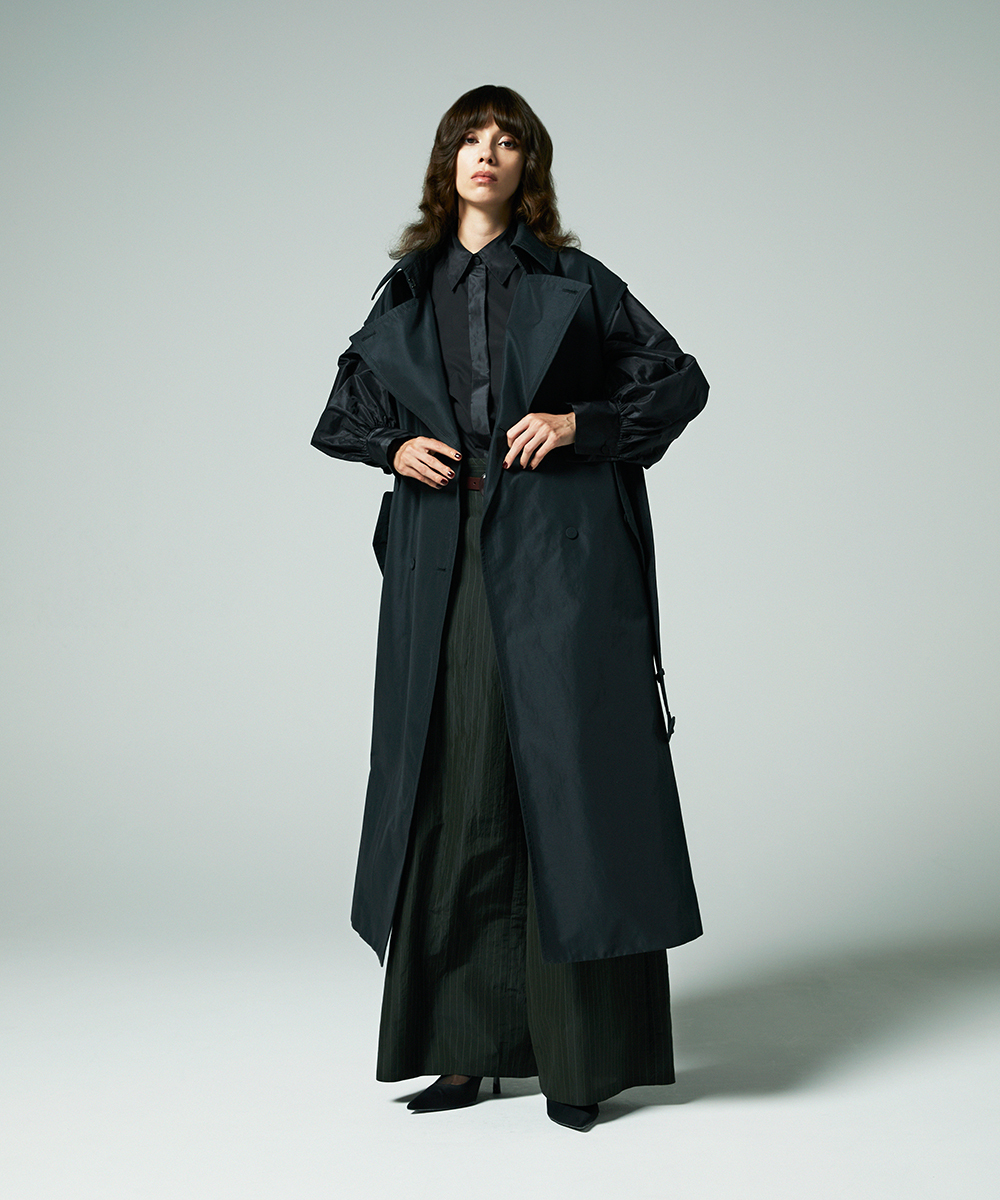 EAUVIRE ストライプワイドパンツ カーキストライプ