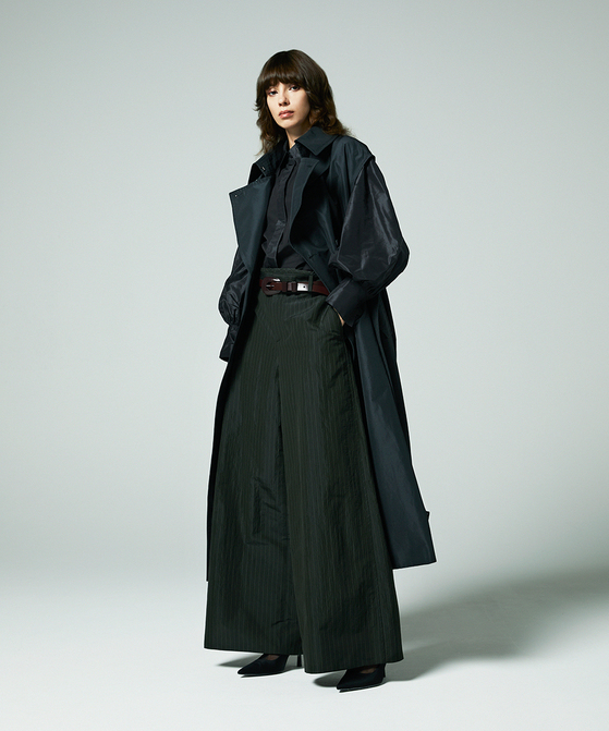 EAUVIRE ストライプワイドパンツ カーキストライプ