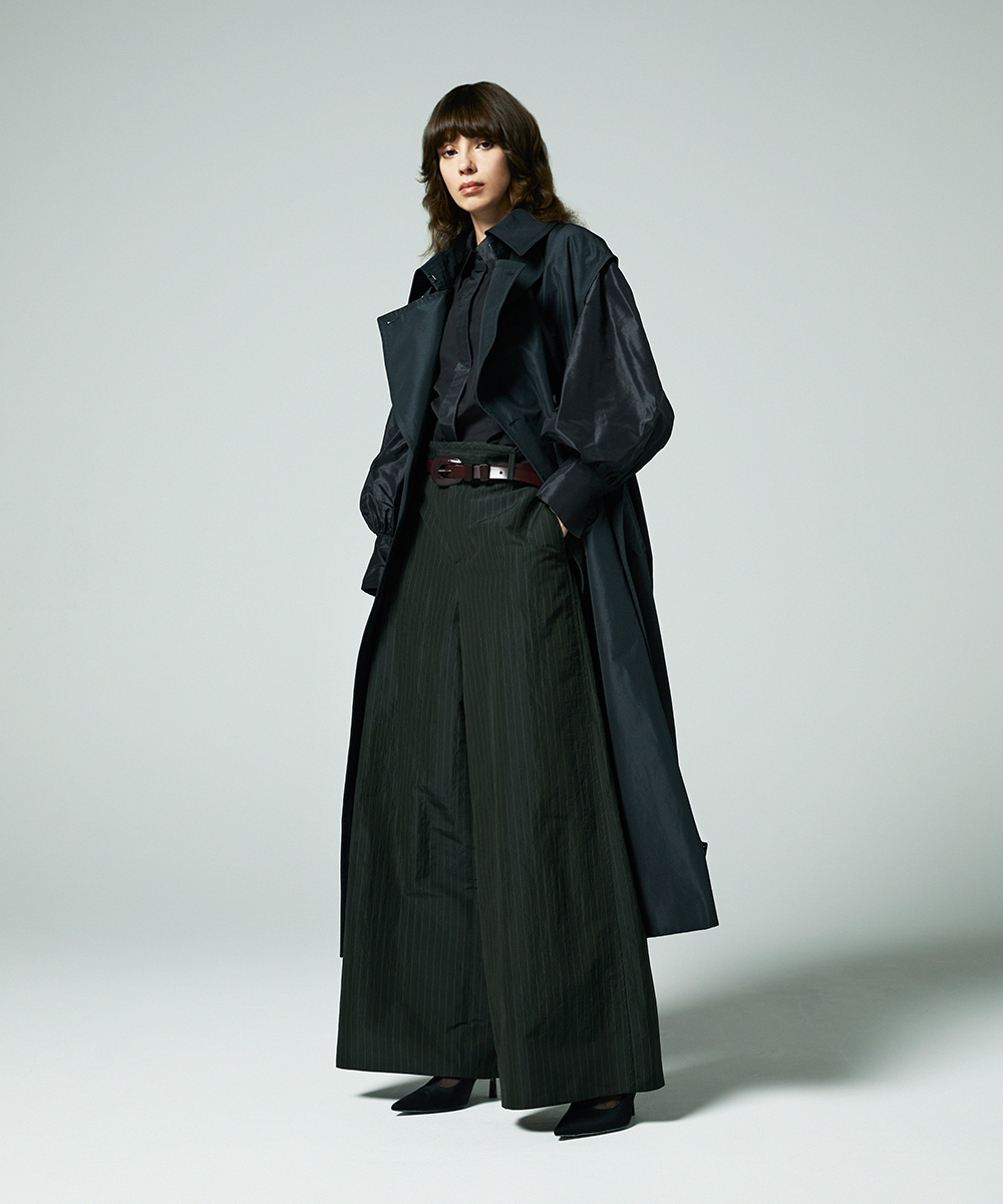 EAUVIRE ストライプワイドパンツ カーキストライプ