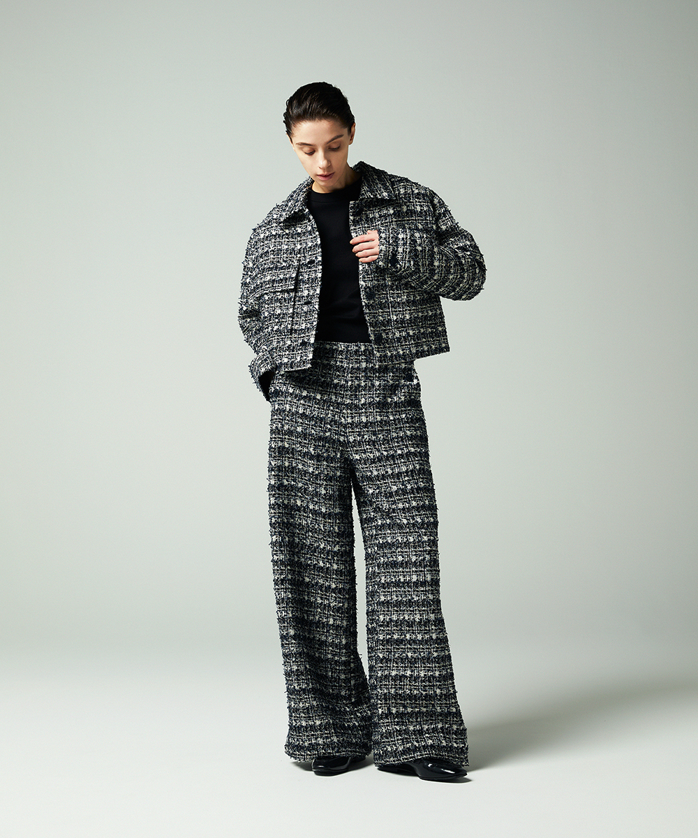 EAUVIRE ミックスツイードパンツ ネイビー