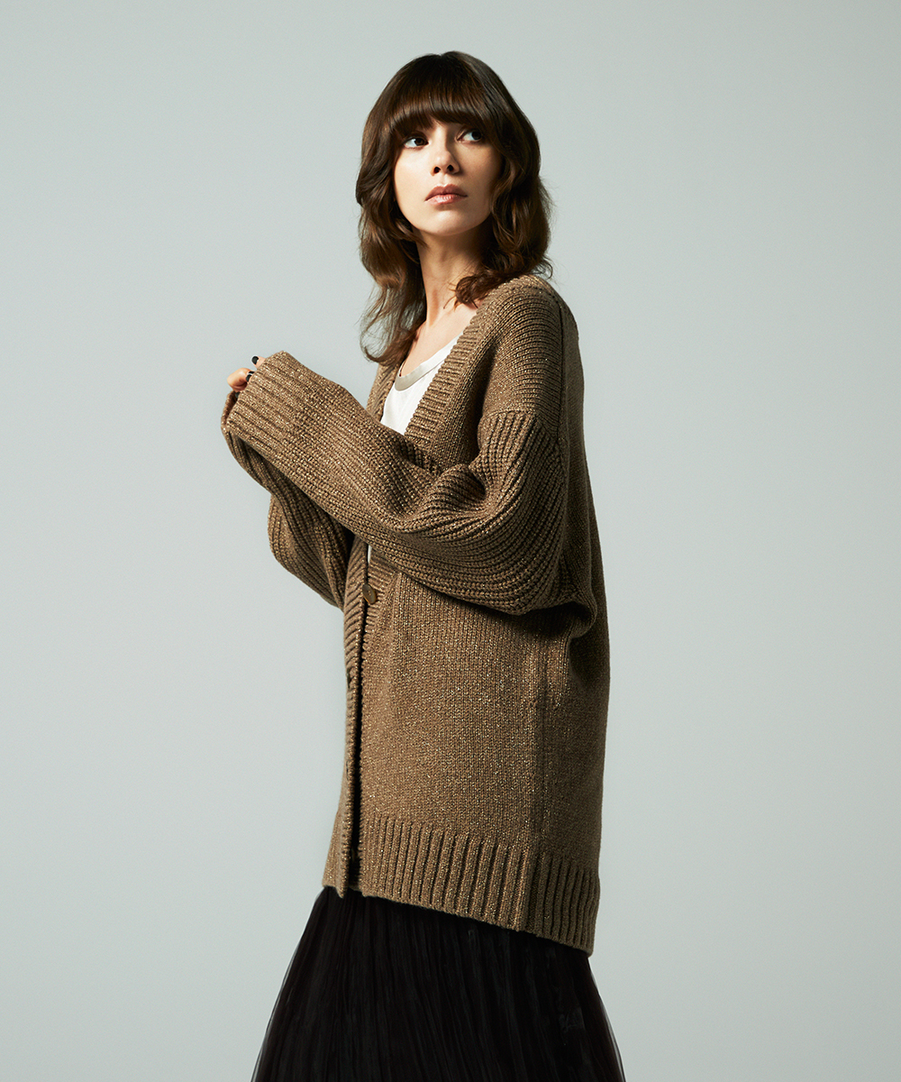 EAUVIRE リリヤーンラメカーディガン ベージュ