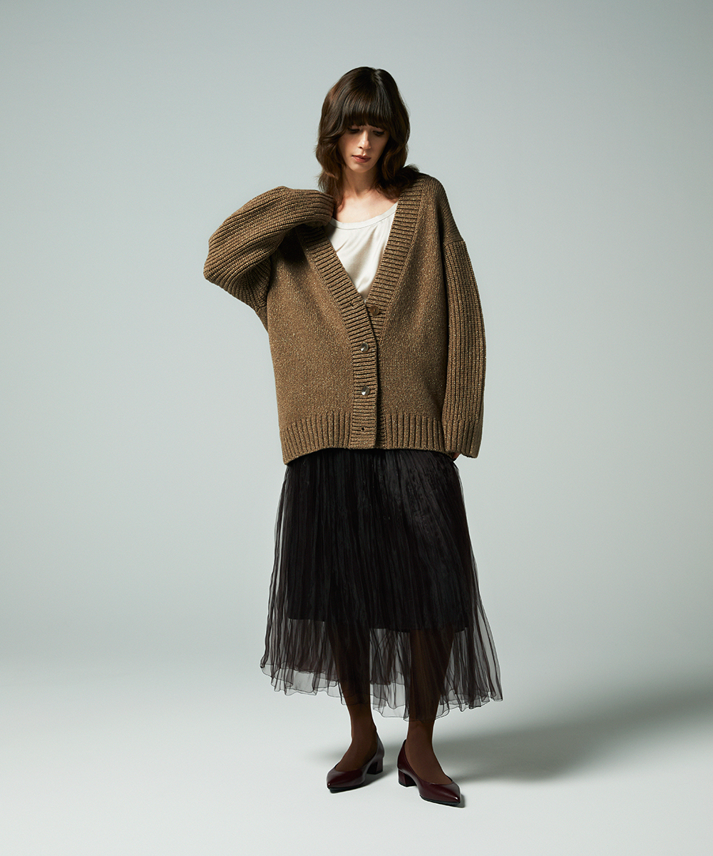 EAUVIRE リリヤーンラメカーディガン ベージュ